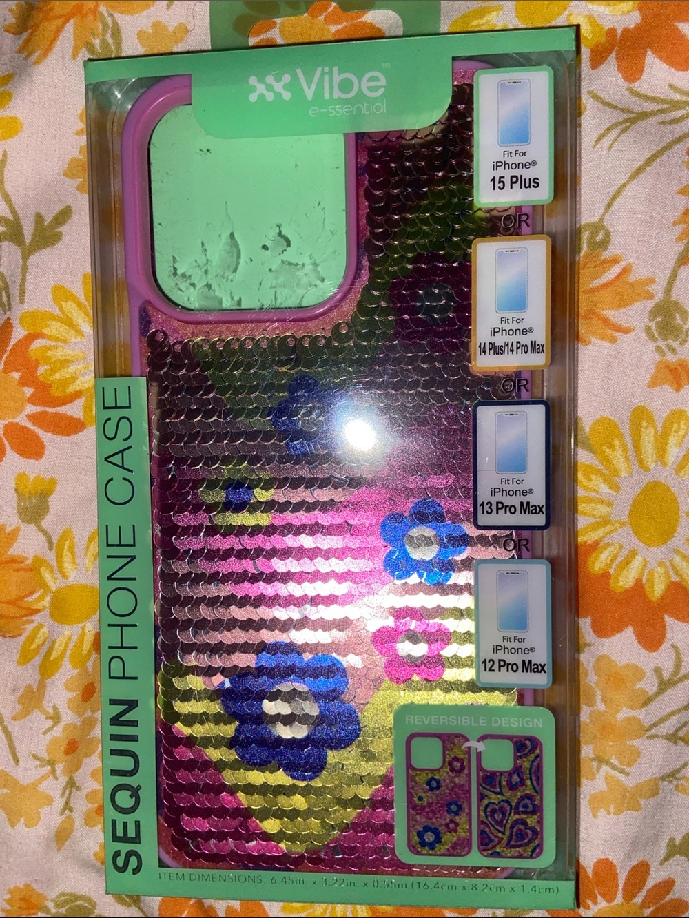 VIBE FLORAL HEART SEQUINS PHONE CASE iPhone 15+ 12/13 Promax 14+ProMax NEW
